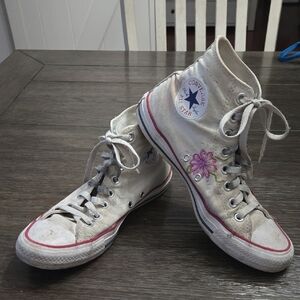Converse Women's High-Top Sneakers - White with Pink Floral Accent